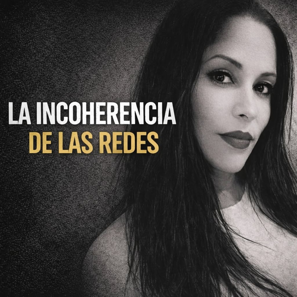 Black-and-white portrait of Gaby Ramírez. The image reads: La incoherencia de las redes.